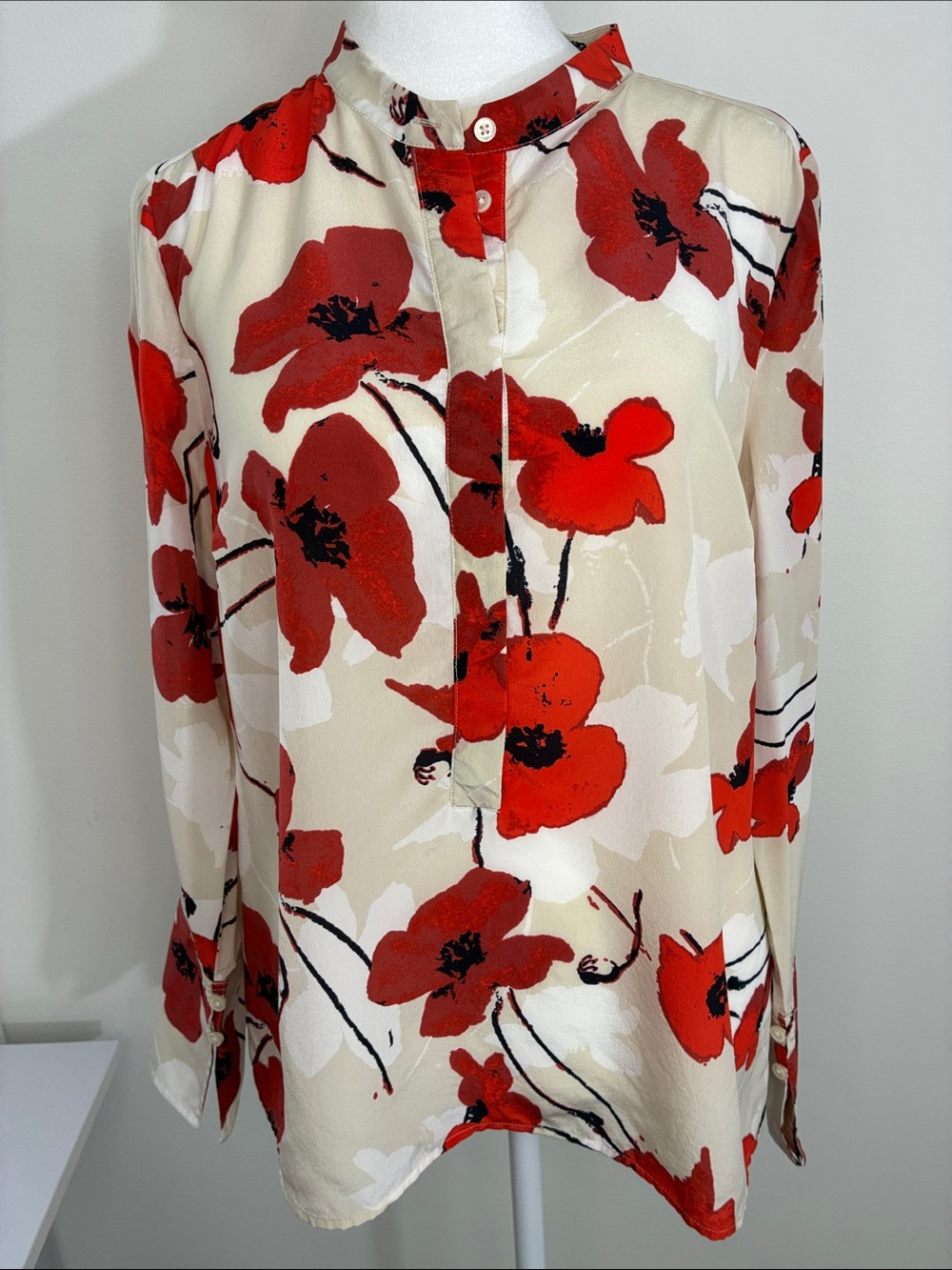 J. Crew Silk Women’s Red-Orange Floral Blouse